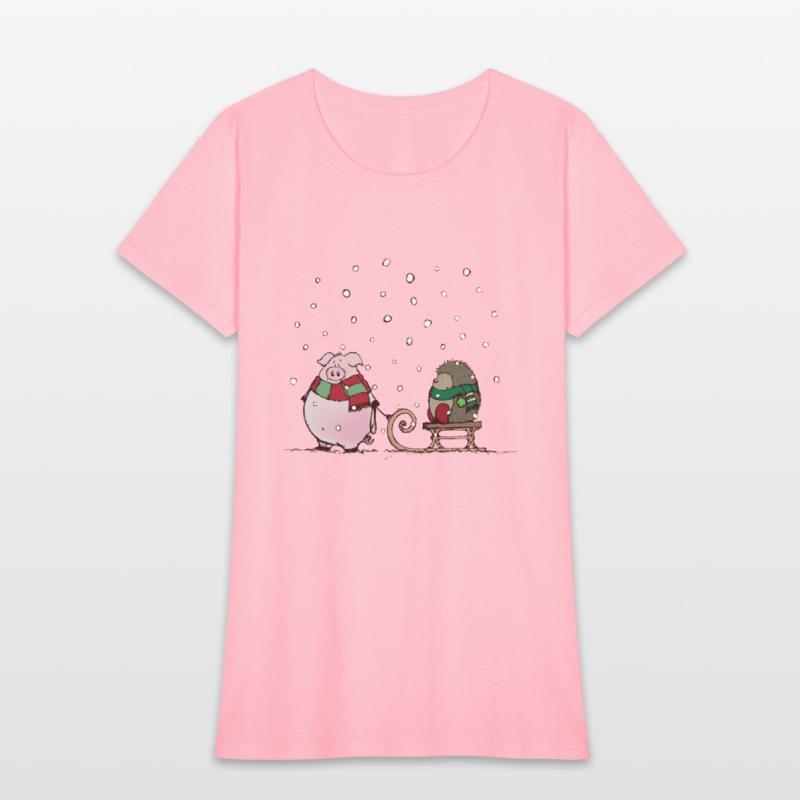 Winter fun with pig and hedgehog