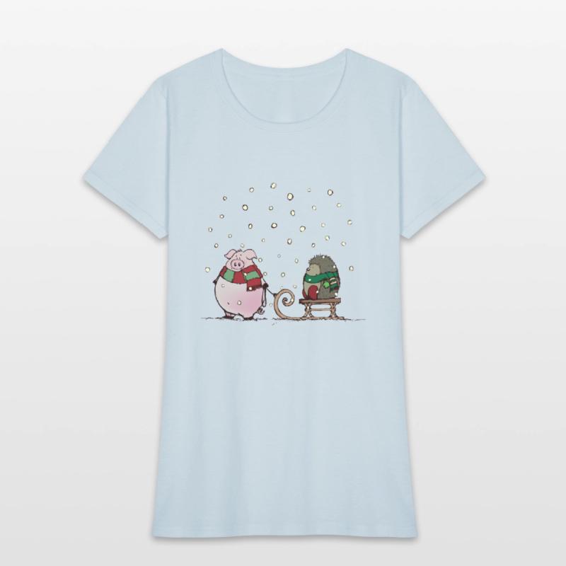 Winter fun with pig and hedgehog