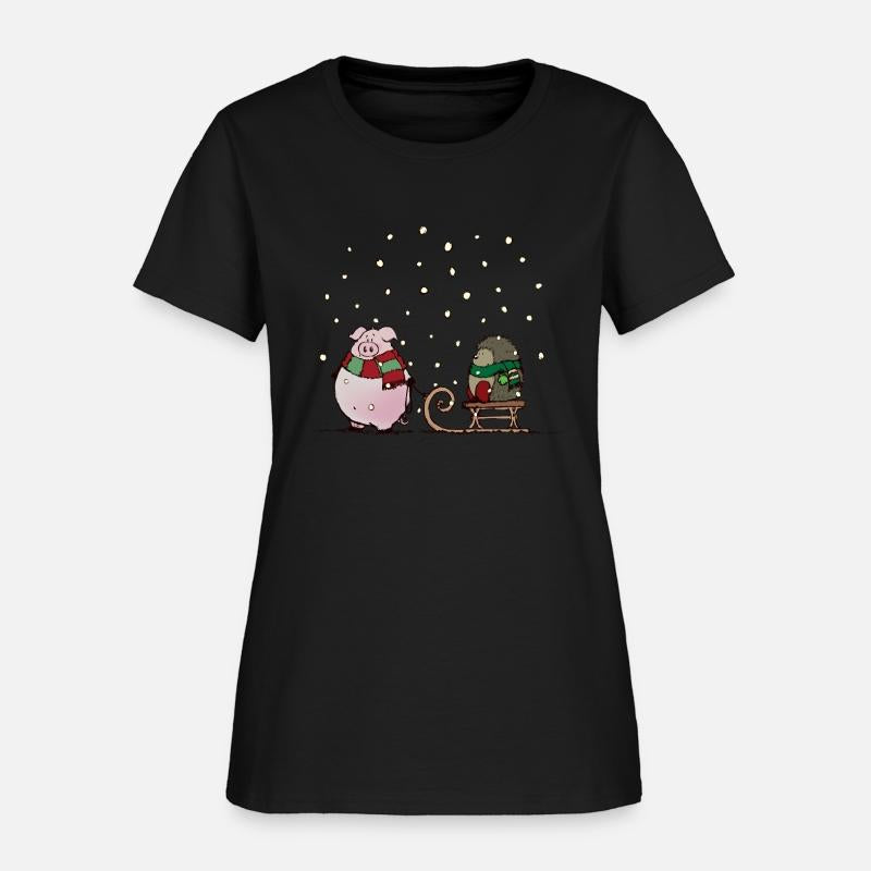 Winter fun with pig and hedgehog