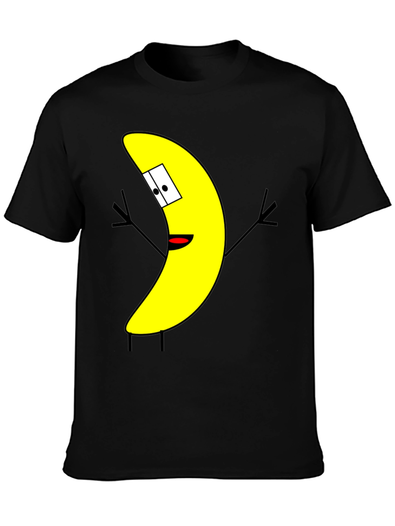 Banana Cartoon Character Black T-Shirt