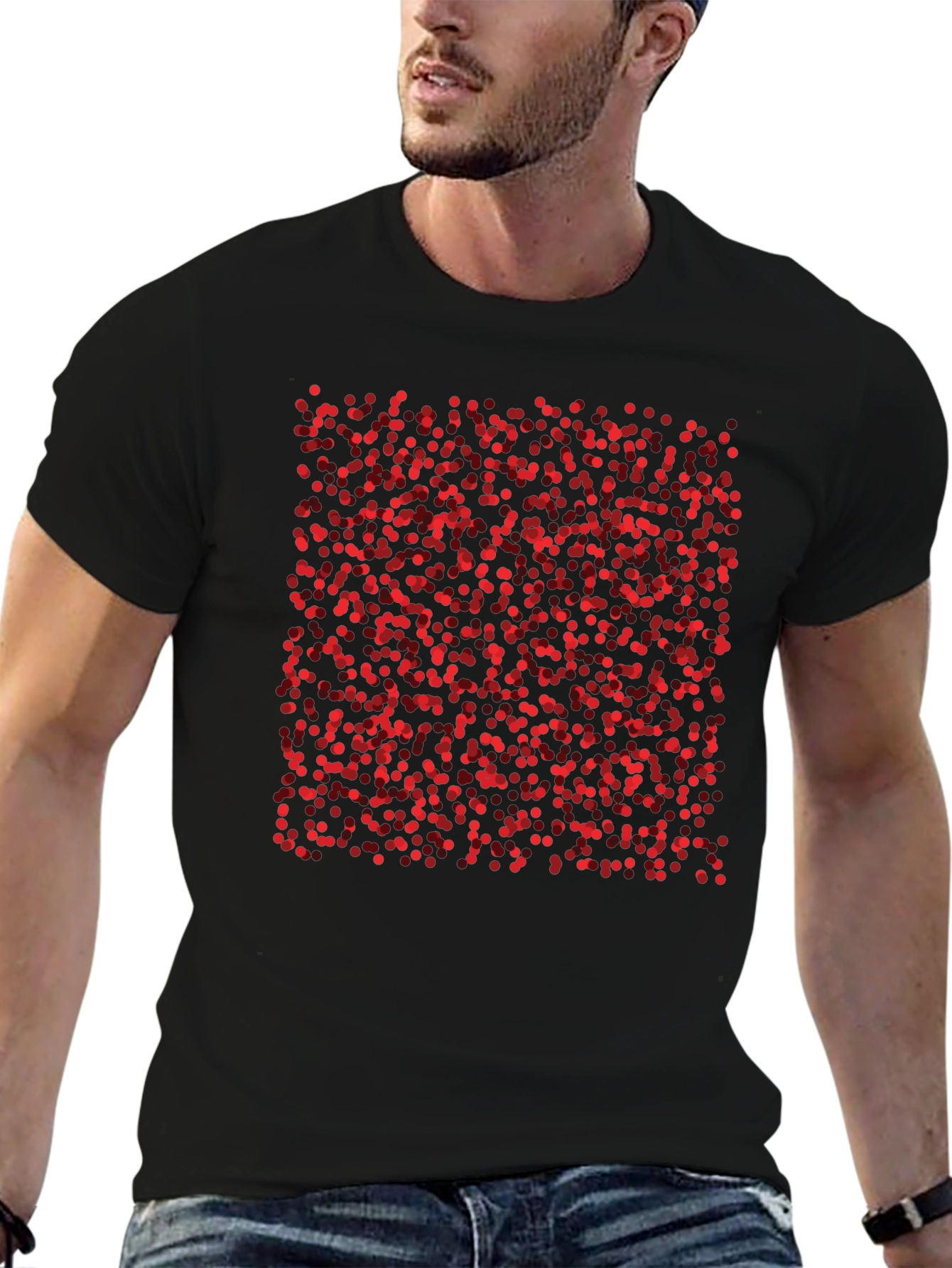 Abstract Red Dots Black T-Shirt