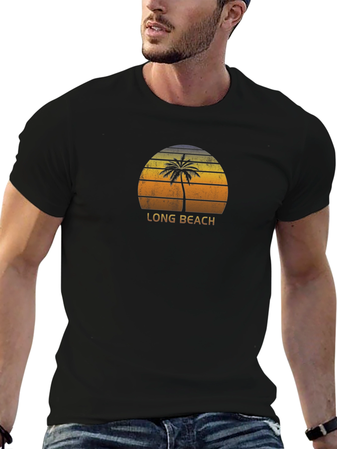 Long Beach Retro Palm Tree Graphic Tee