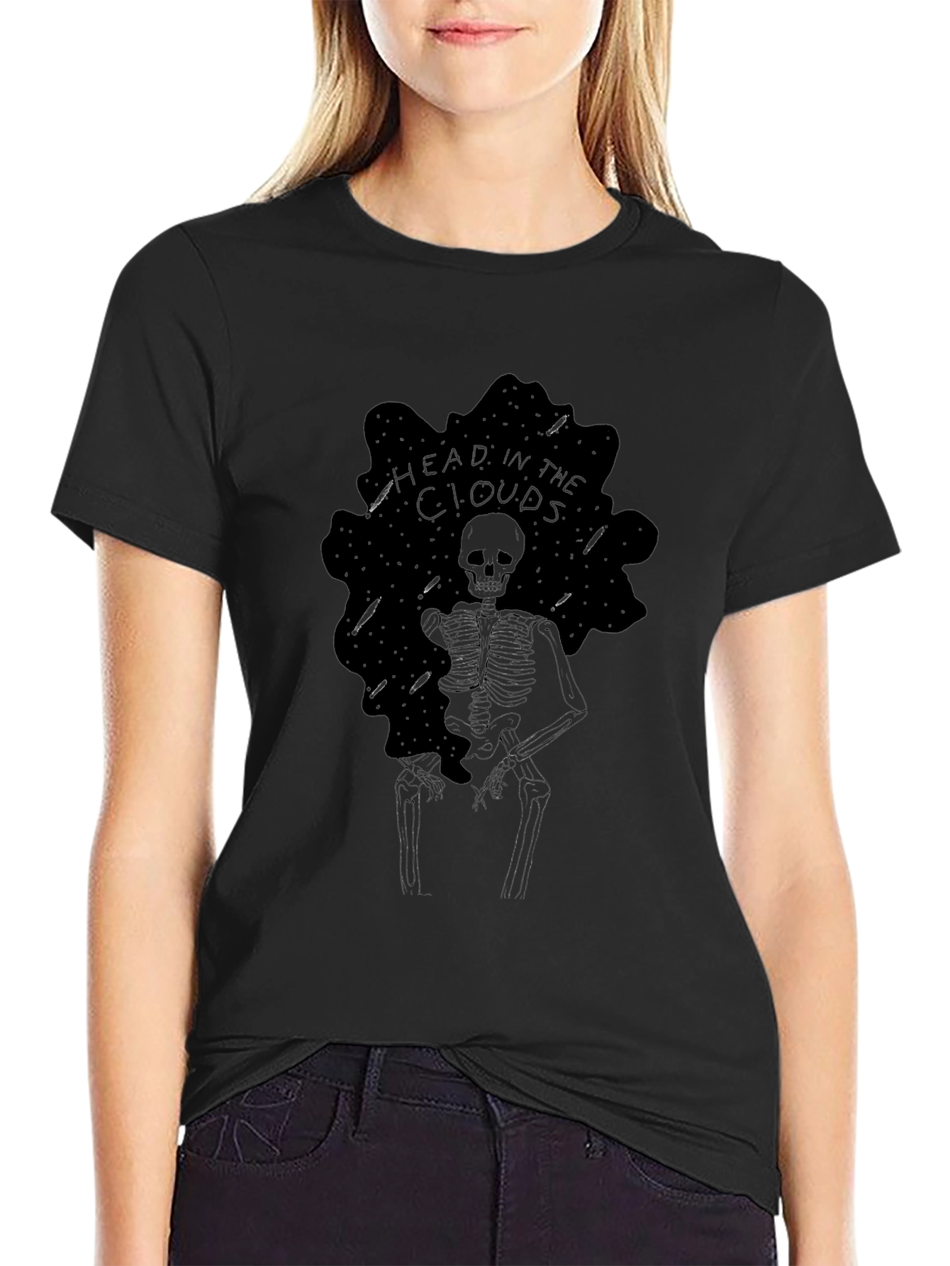 Head in the Clouds Skeleton Black Graphic Tee