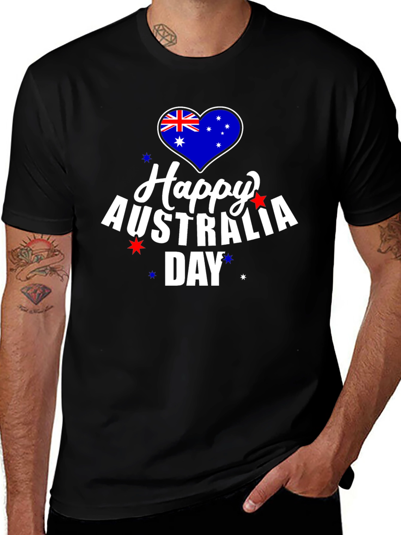 Happy Australia Day T-Shirt Black Cotton