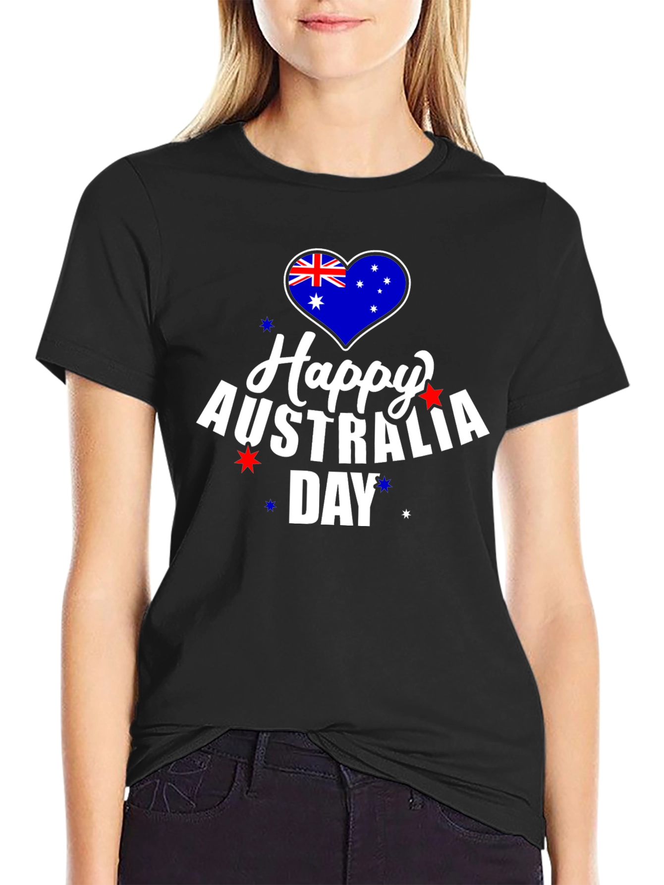 Happy Australia Day T-Shirt Black Cotton