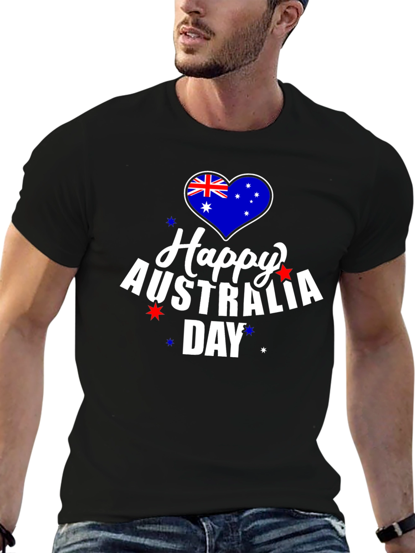 Happy Australia Day T-Shirt Black Cotton