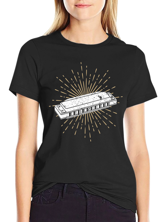 Harmonica Burst Graphic Tee - Black Cotton Casual