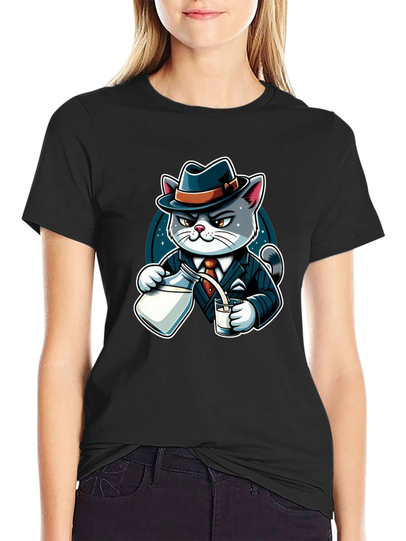 Gangster Cat Milk Pour T-Shirt