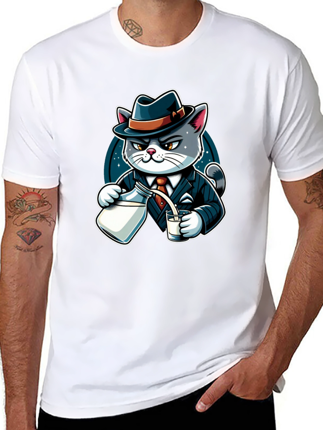 Gangster Cat Milk Pour T-Shirt