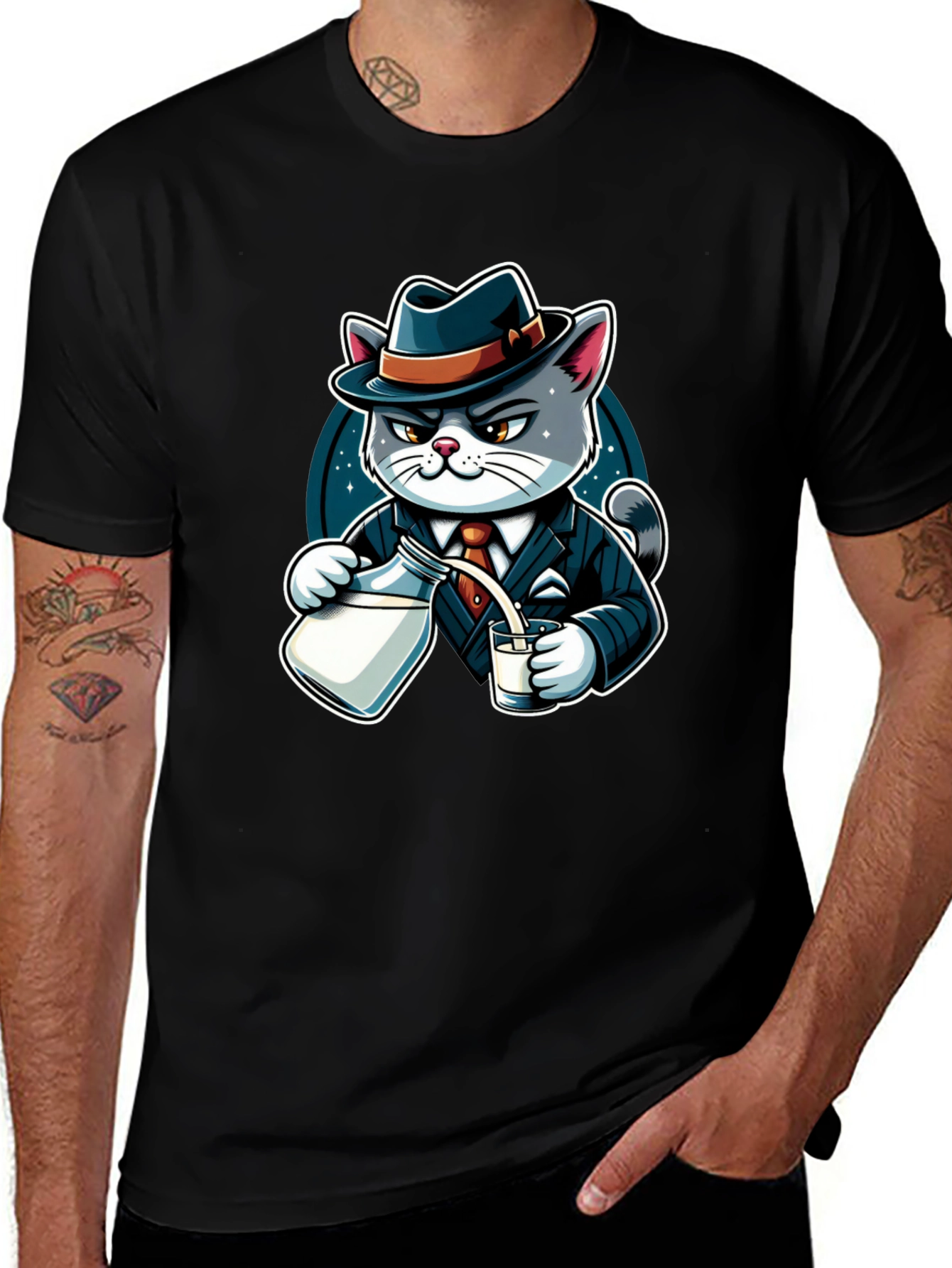 Gangster Cat Milk Pour T-Shirt