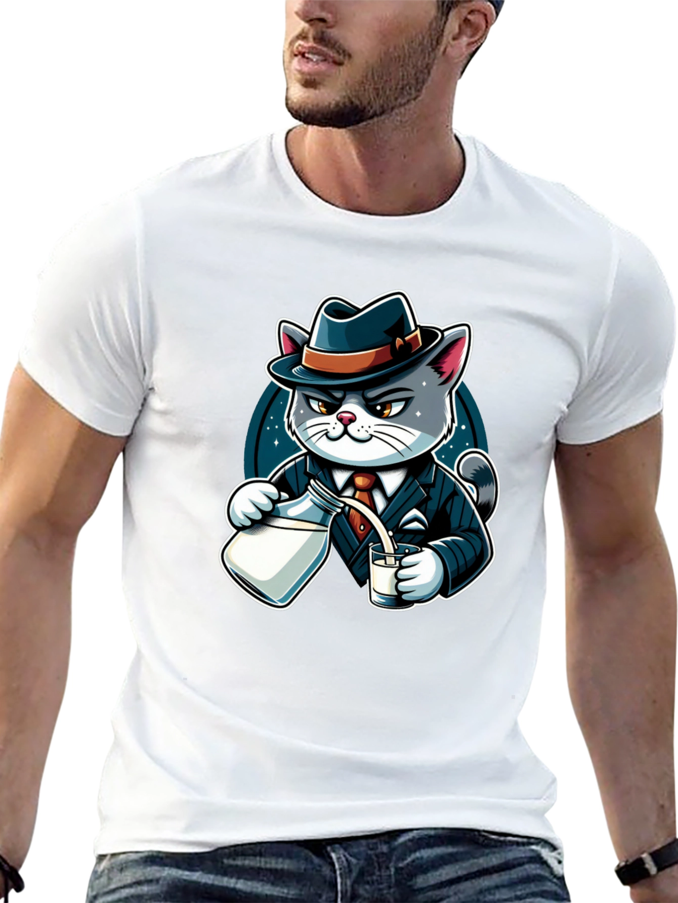 Gangster Cat Milk Pour T-Shirt