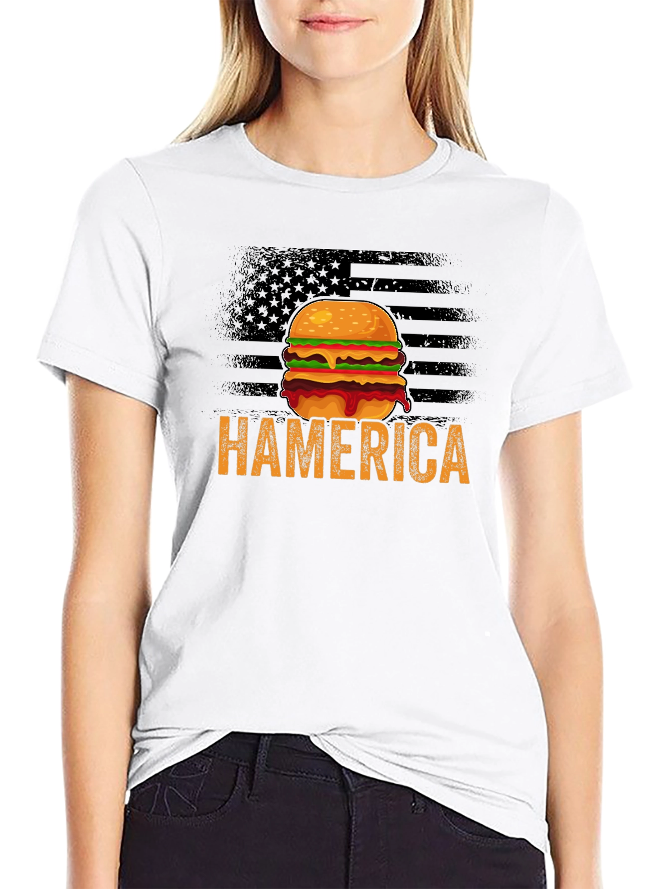 Hamerica Burger T-Shirt - Patriotic & Funny Design