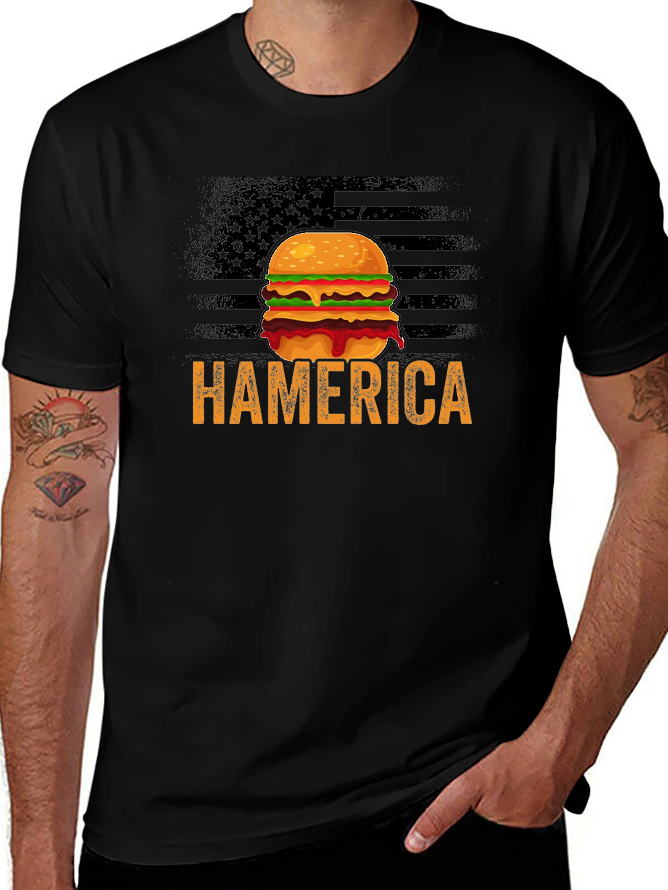 Hamerica Burger T-Shirt - Patriotic & Funny Design
