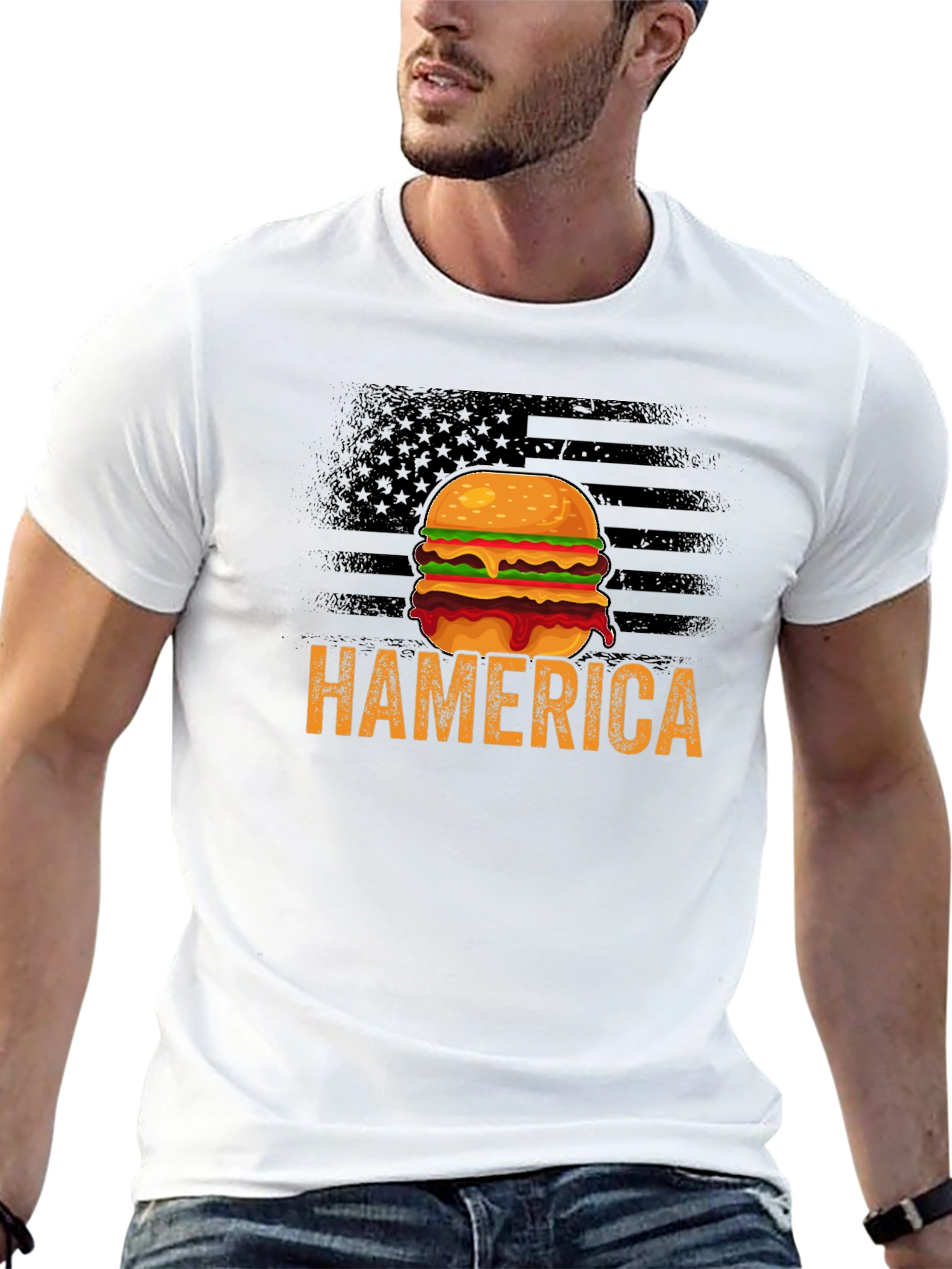 Hamerica Burger T-Shirt - Patriotic & Funny Design