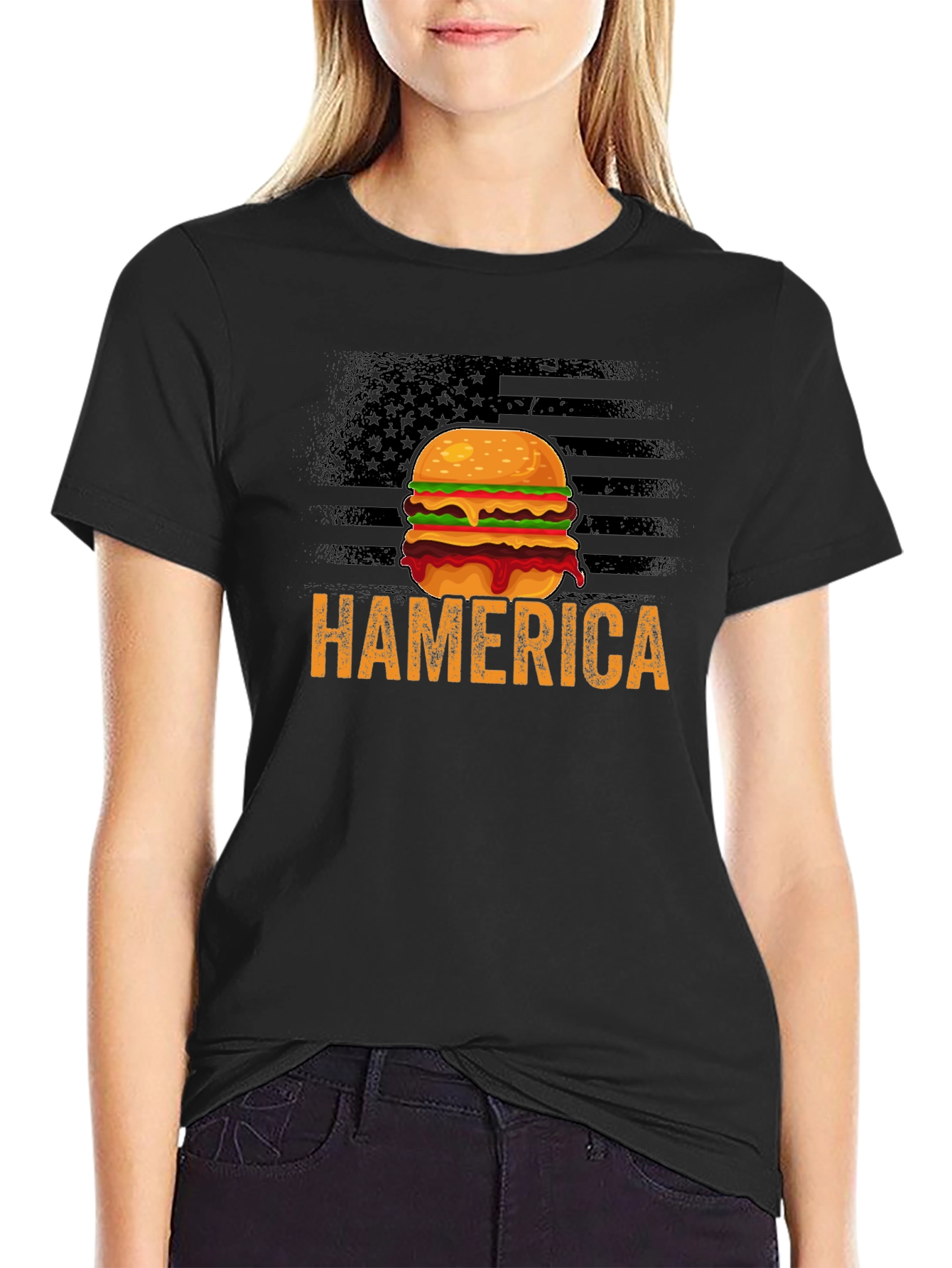 Hamerica Burger T-Shirt - Patriotic & Funny Design