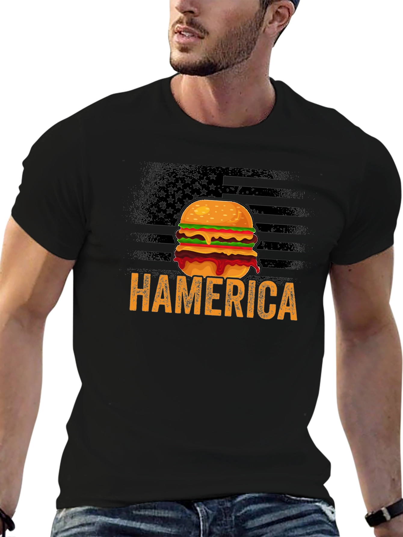 Hamerica Burger T-Shirt - Patriotic & Funny Design