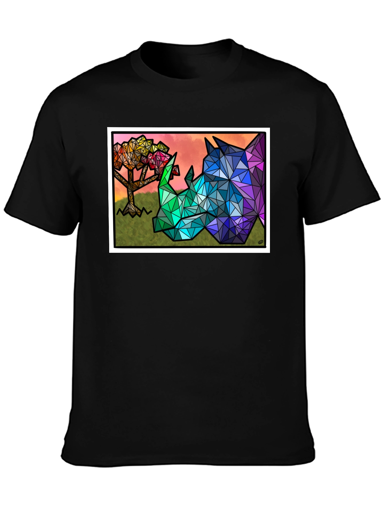 Geometric Rhino Graphic Tee - Black