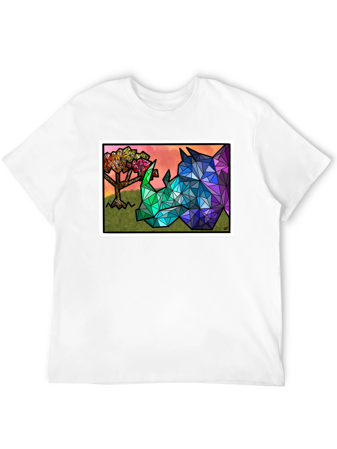 Geometric Rhino Graphic Tee - Black