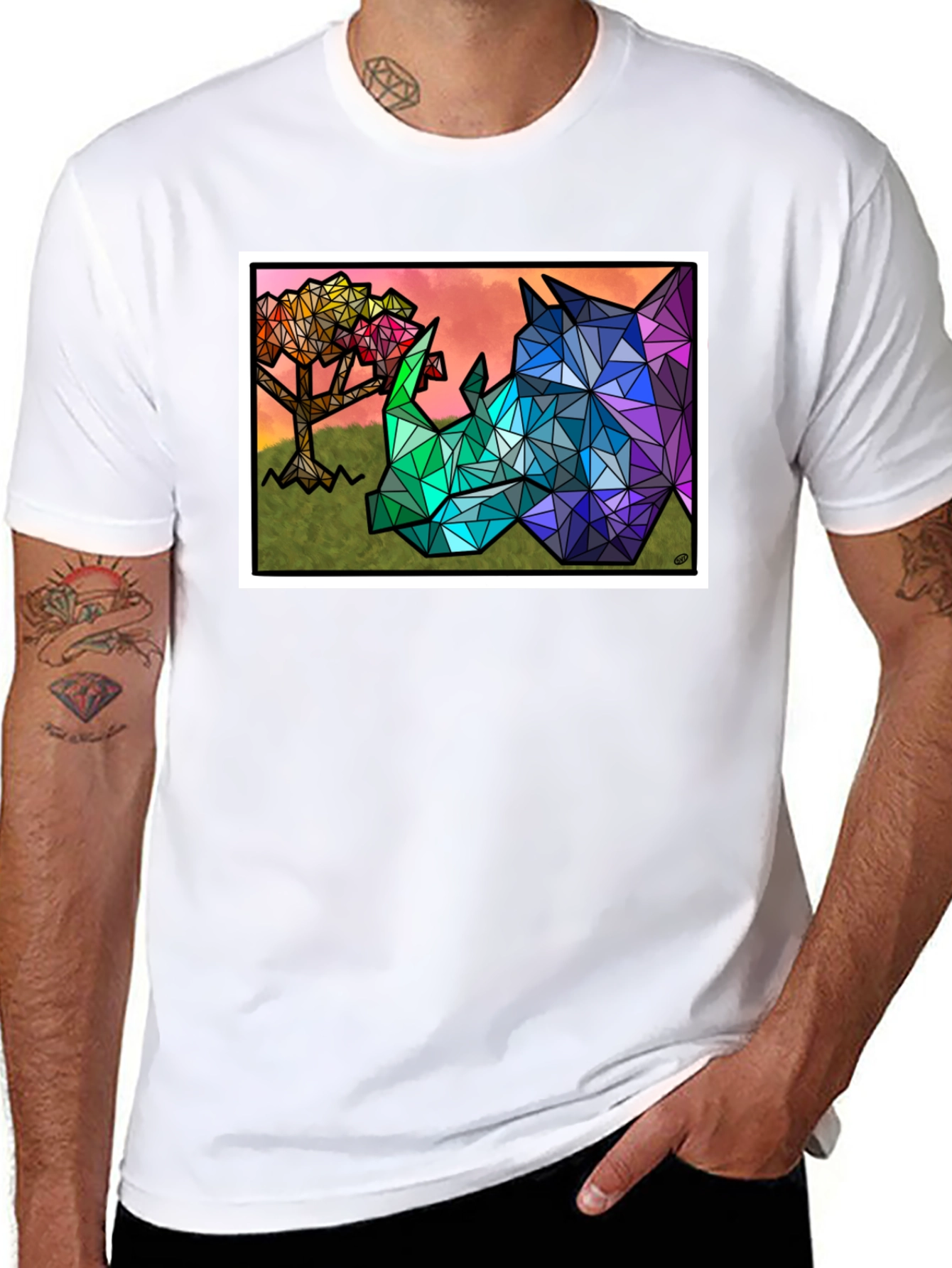 Geometric Rhino Graphic Tee - Black