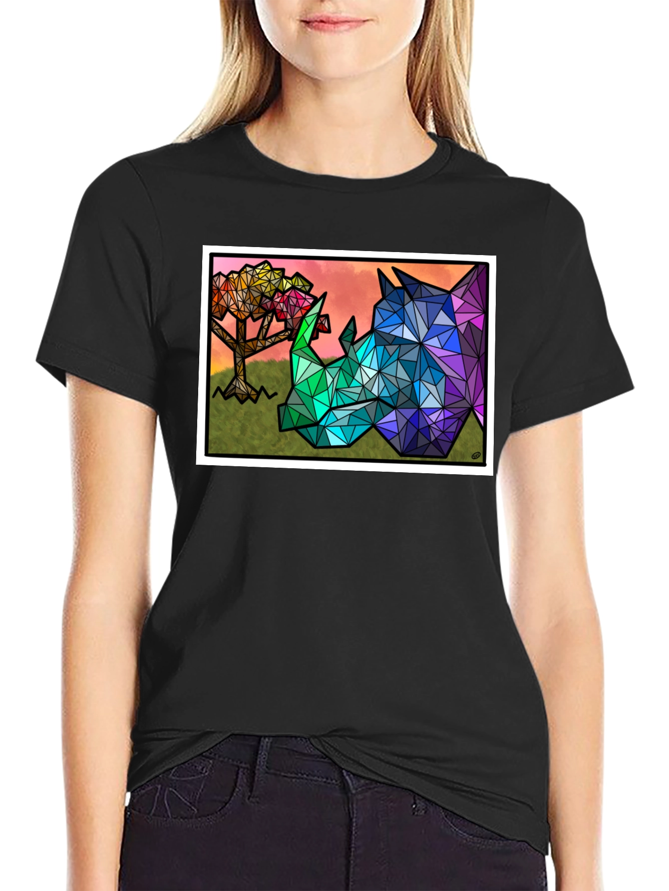 Geometric Rhino Graphic Tee - Black