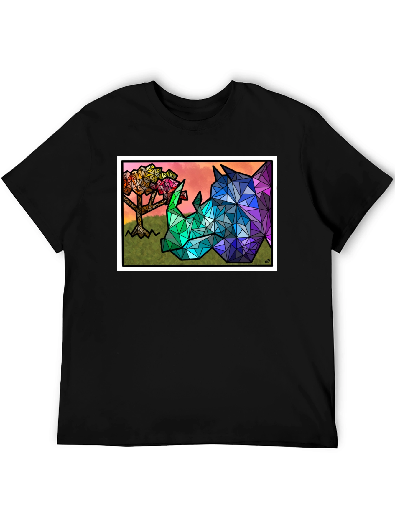 Geometric Rhino Graphic Tee - Black