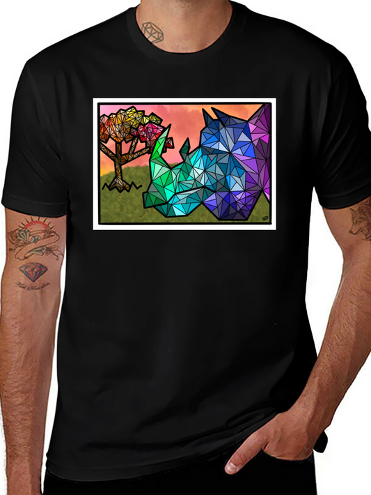 Geometric Rhino Graphic Tee - Black