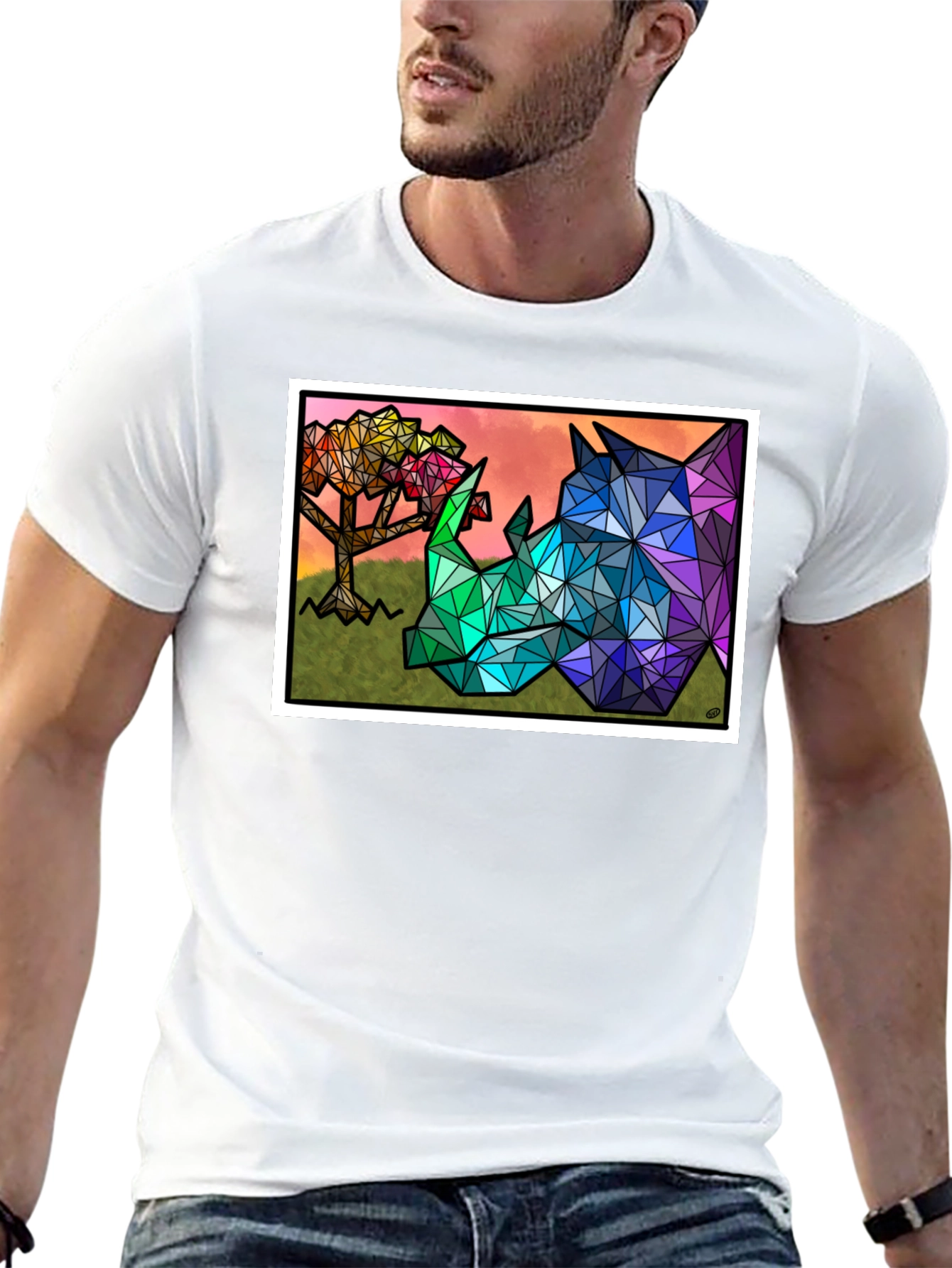 Geometric Rhino Graphic Tee - Black