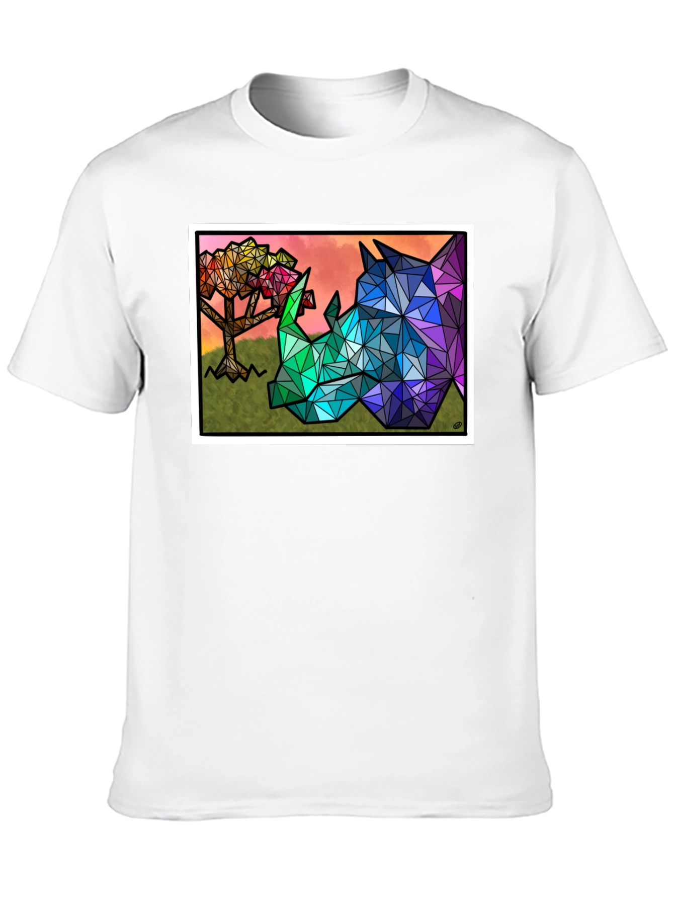 Geometric Rhino Graphic Tee - Black