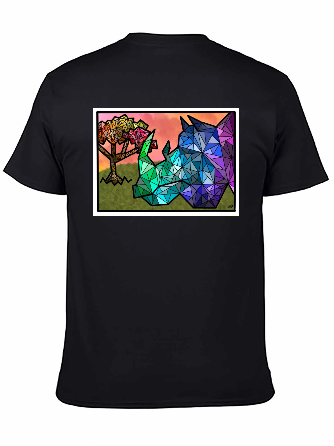 Geometric Rhino Graphic Tee - Black