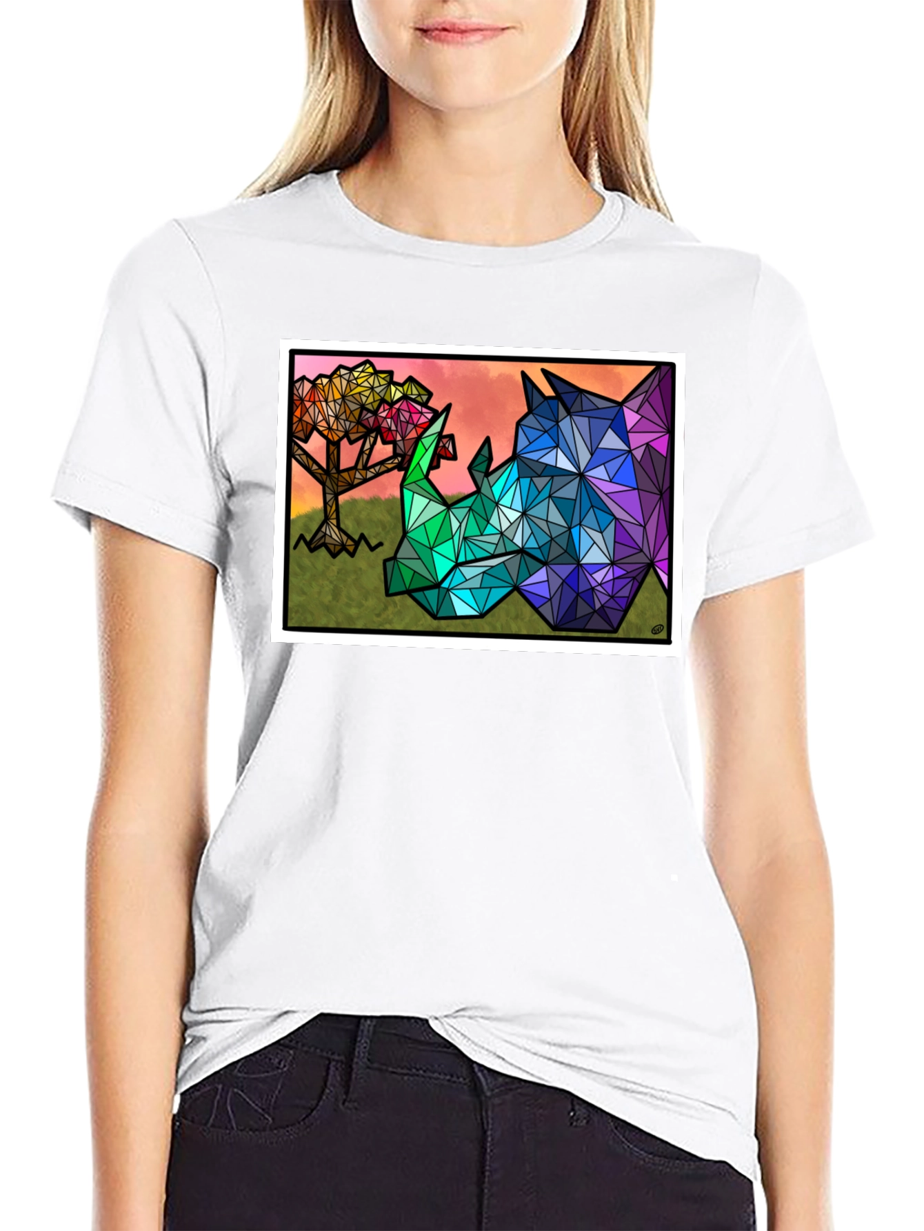 Geometric Rhino Graphic Tee - Black