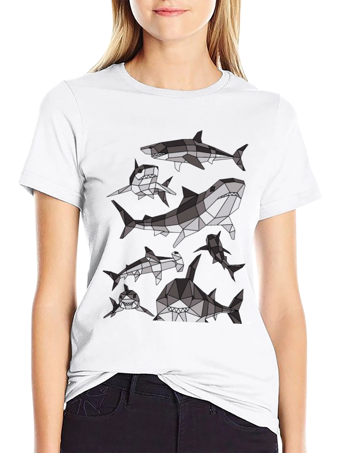 Geometric Shark Pattern T-Shirt