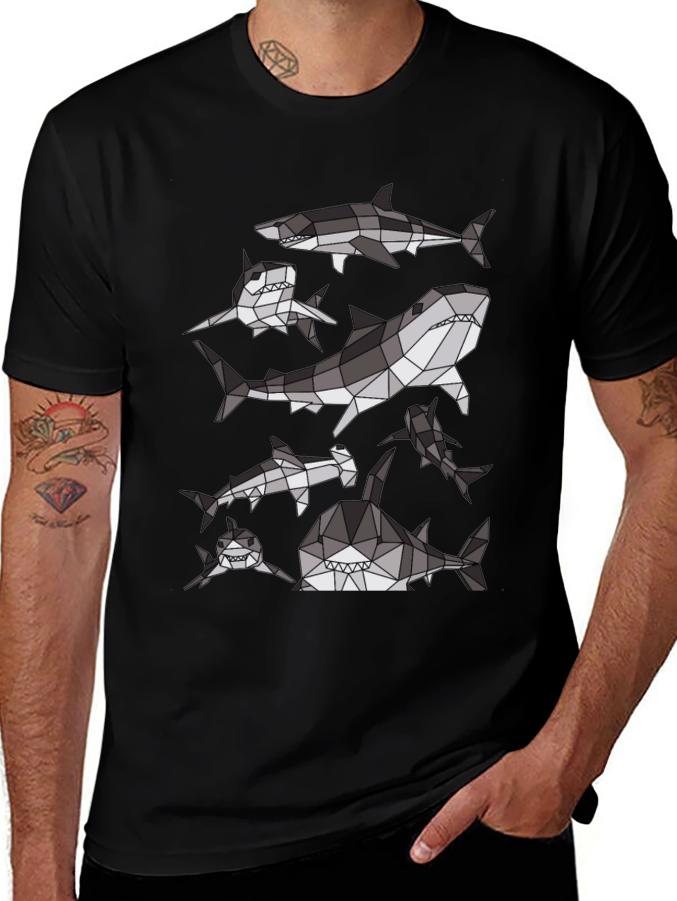 Geometric Shark Pattern T-Shirt
