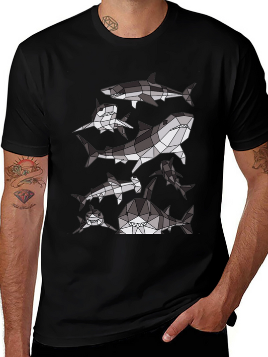 Geometric Shark Pattern T-Shirt