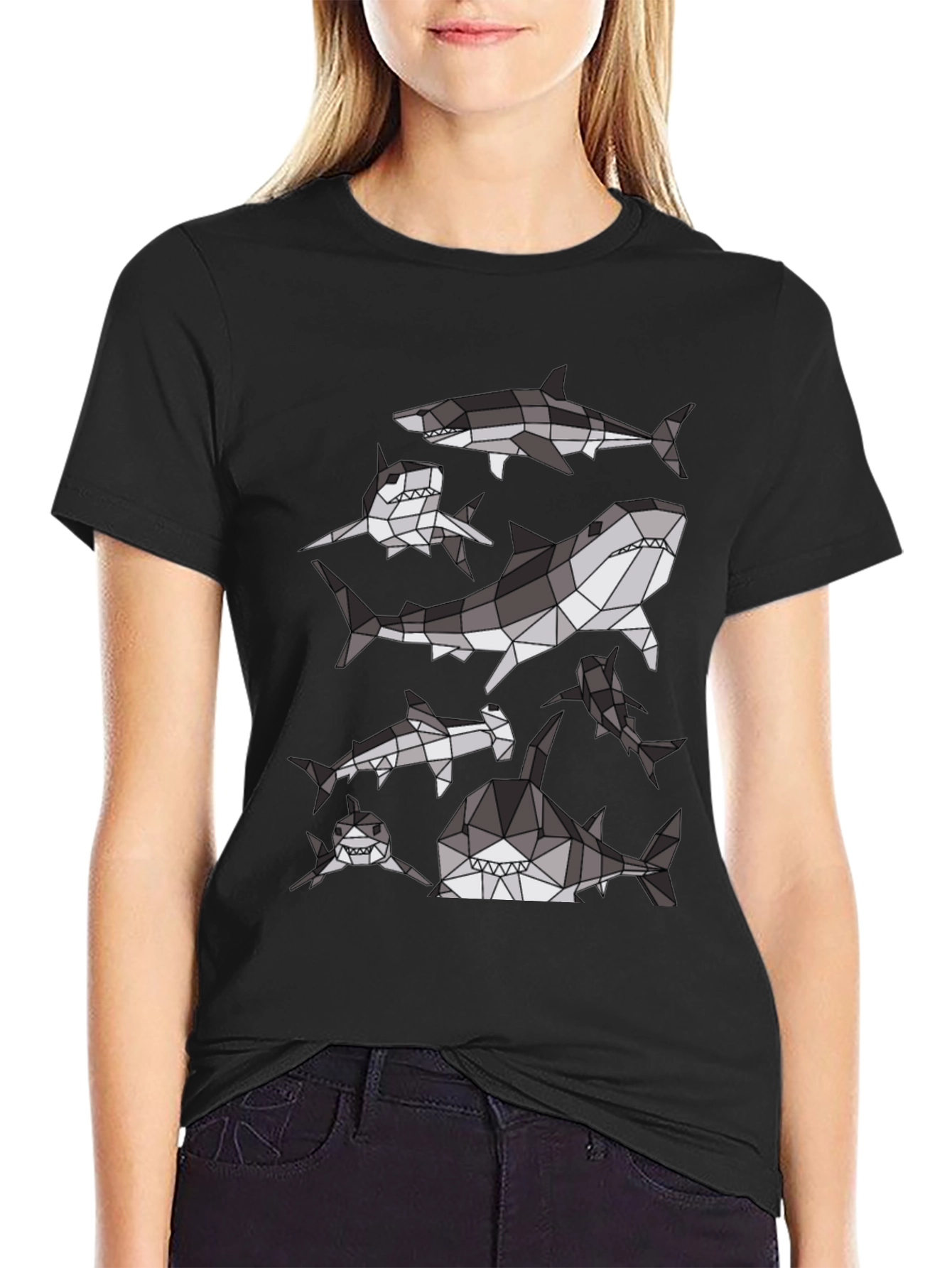 Geometric Shark Pattern T-Shirt