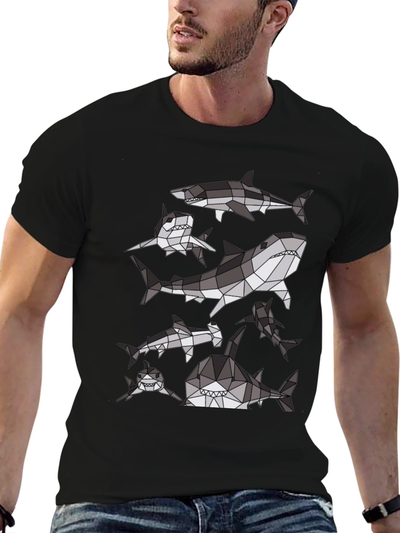 Geometric Shark Pattern T-Shirt