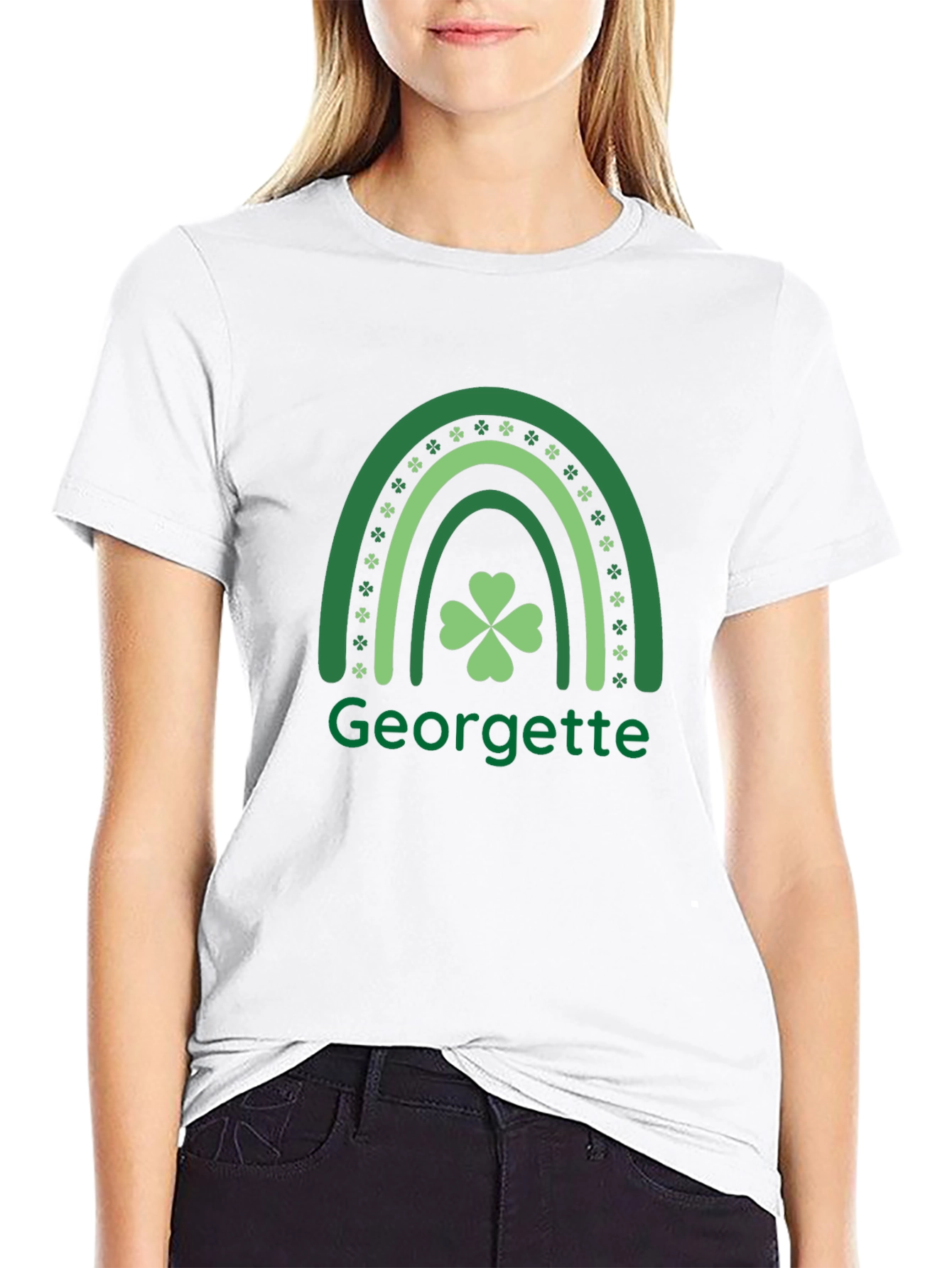 Georgette St. Patricks Day Rainbow Clover T-Shirt