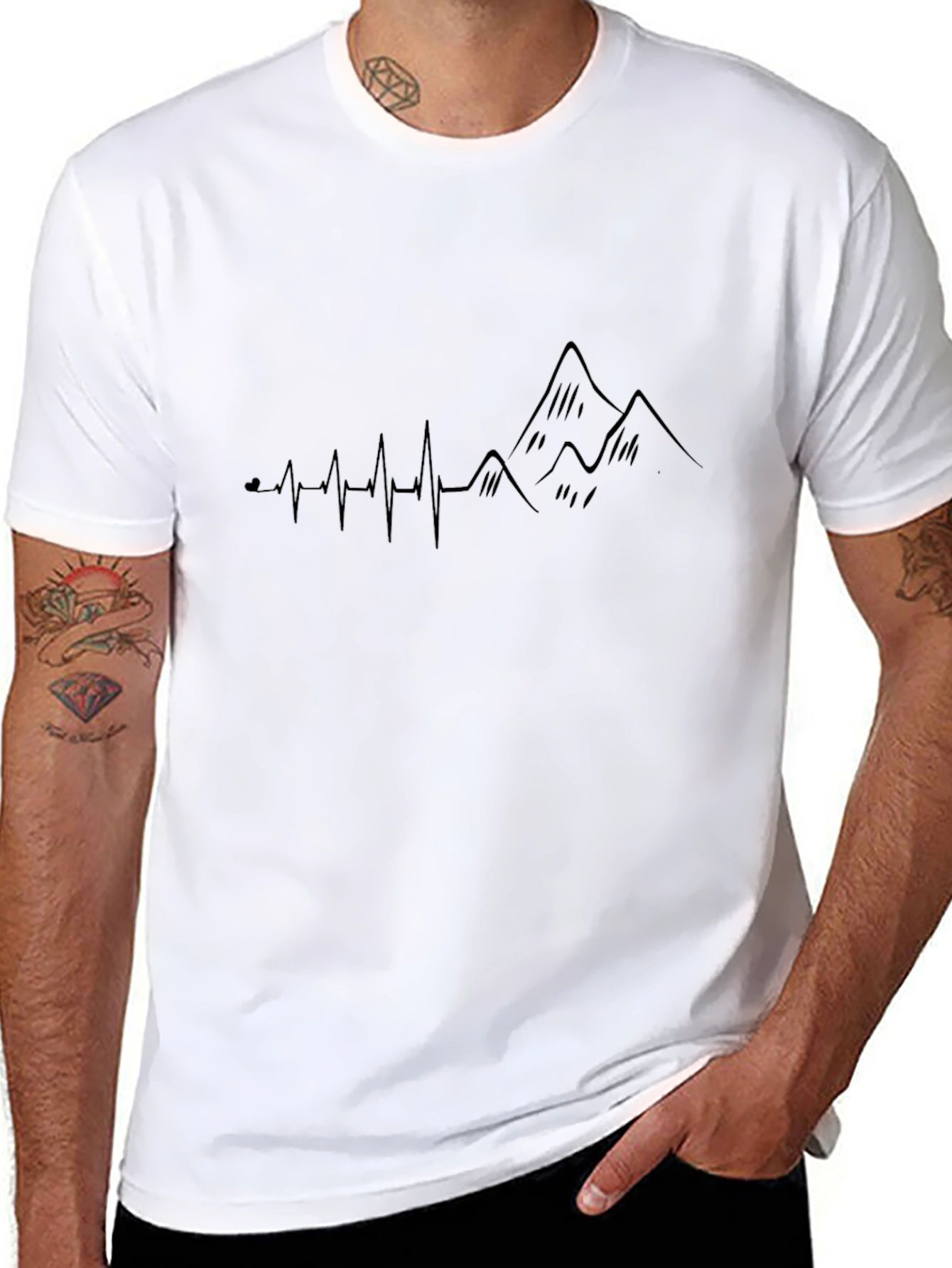 Heartbeat Mountain Graphic Black T-Shirt