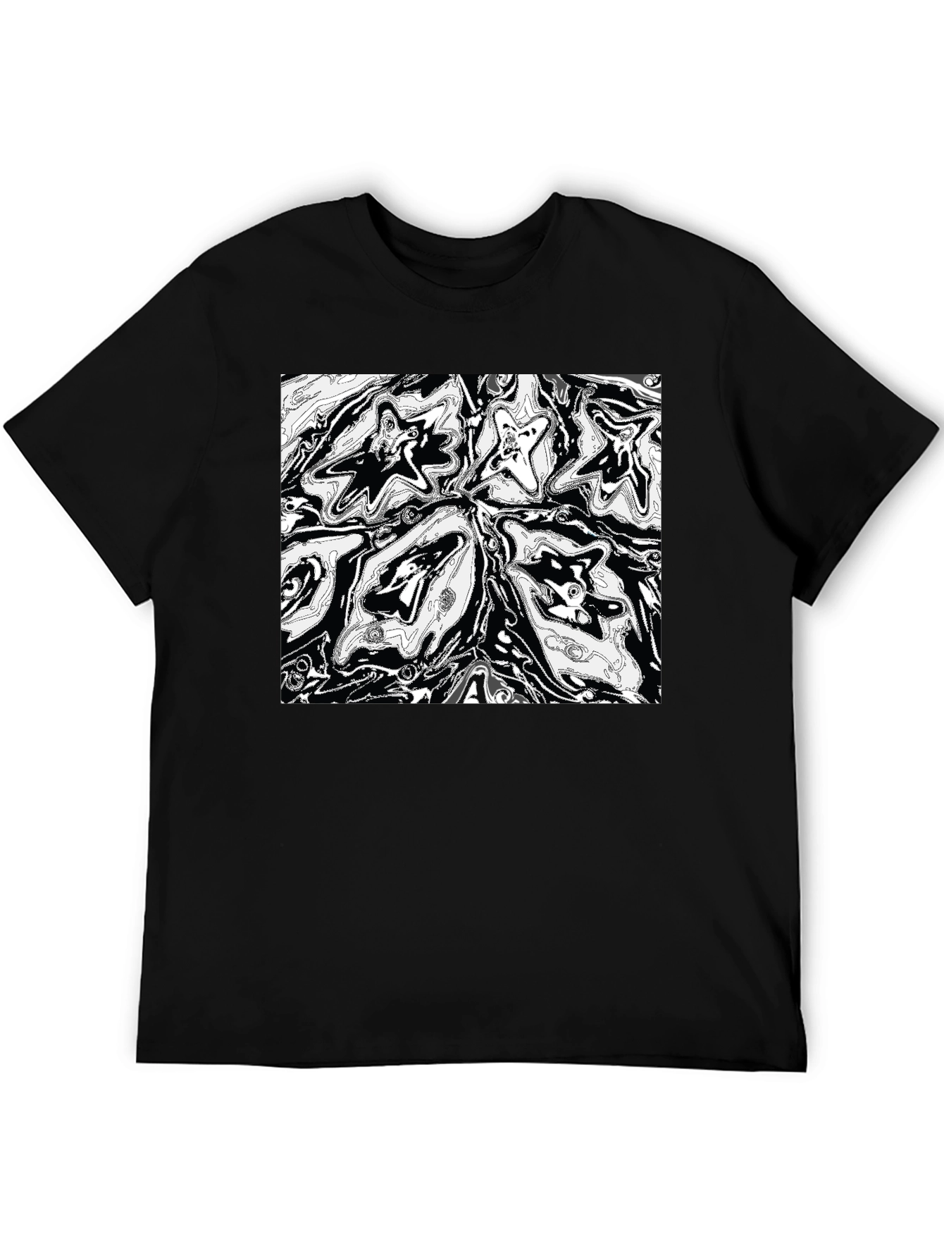 Abstract Star Pattern Black T-Shirt
