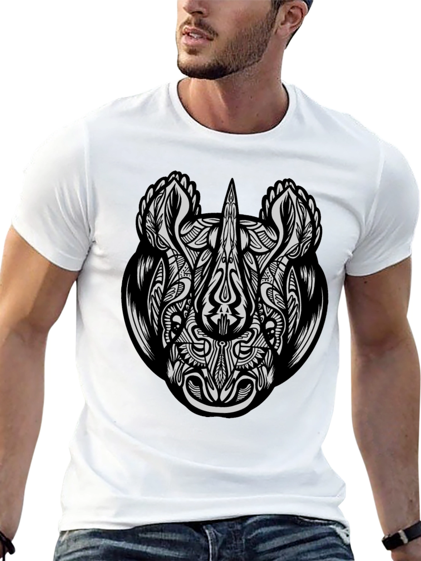 Abstract Rhino Graphic Print Black T-Shirt