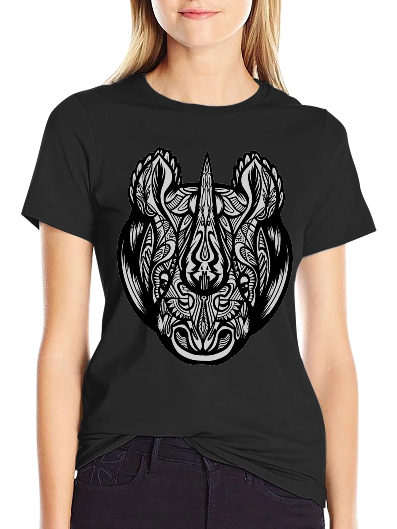 Abstract Rhino Graphic Print Black T-Shirt