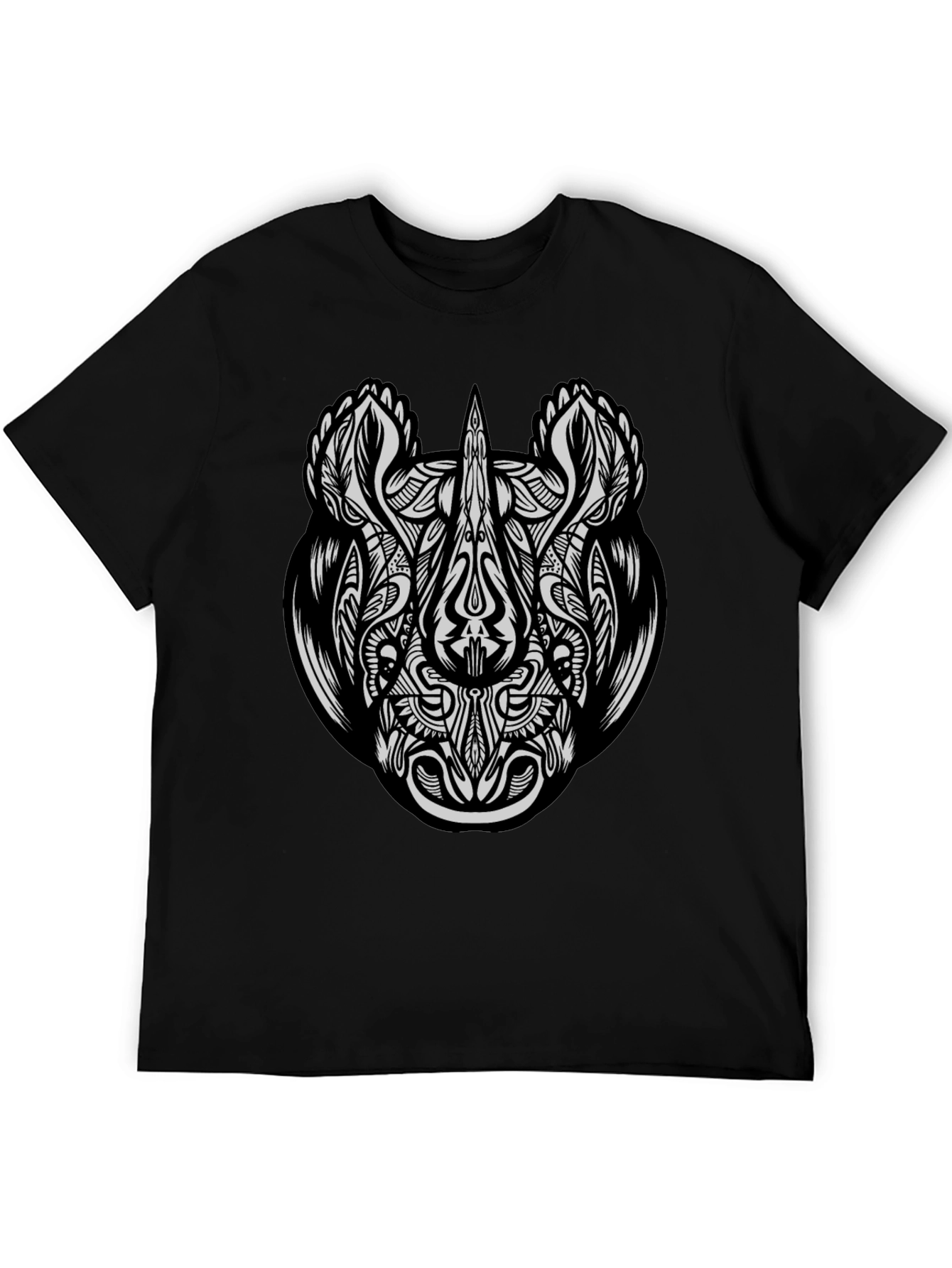 Abstract Rhino Graphic Print Black T-Shirt