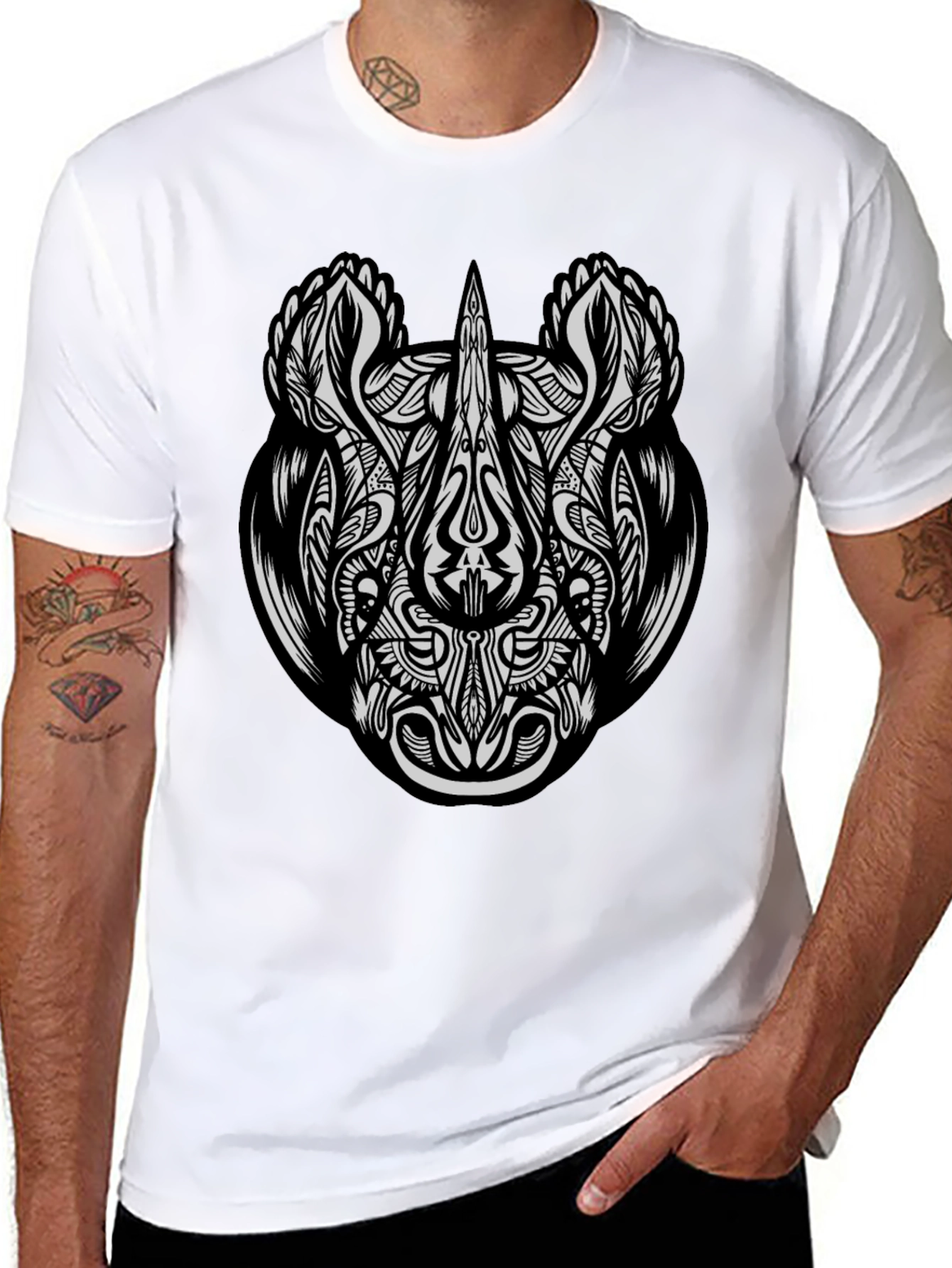 Abstract Rhino Graphic Print Black T-Shirt