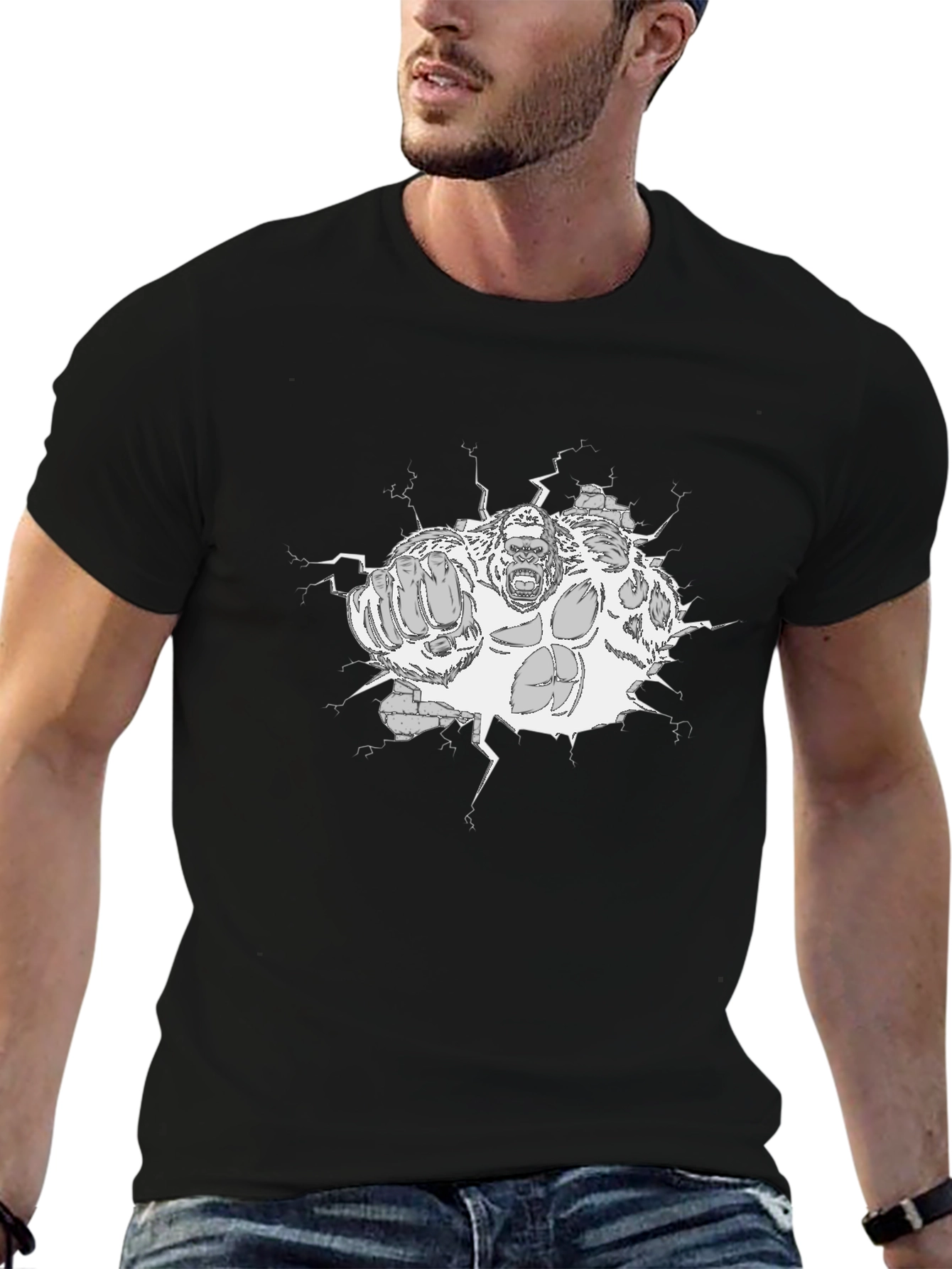Gorilla Smash Graphic Tee - Black Cotton