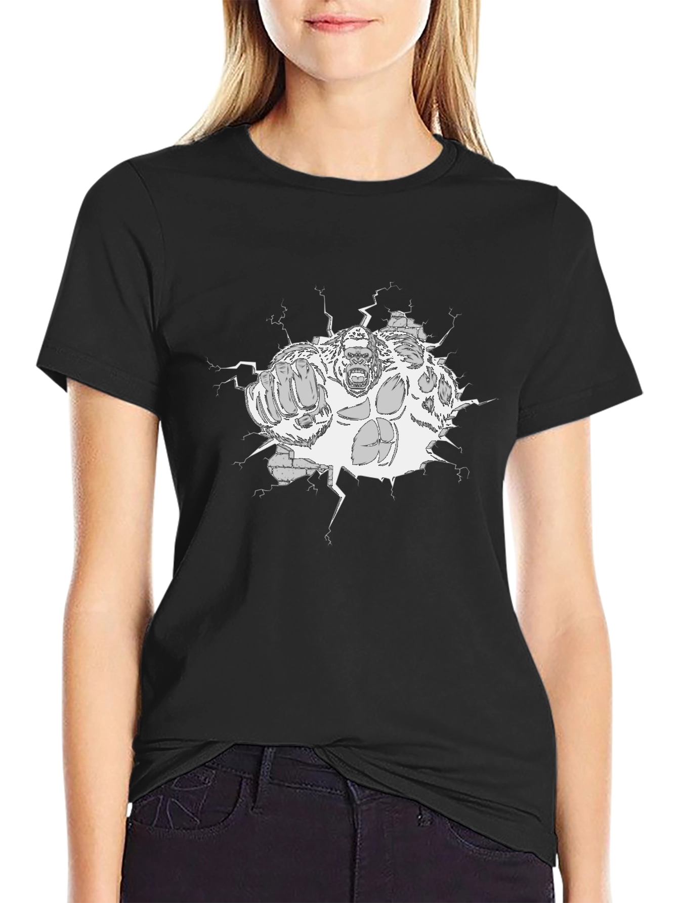 Gorilla Smash Graphic Tee - Black Cotton