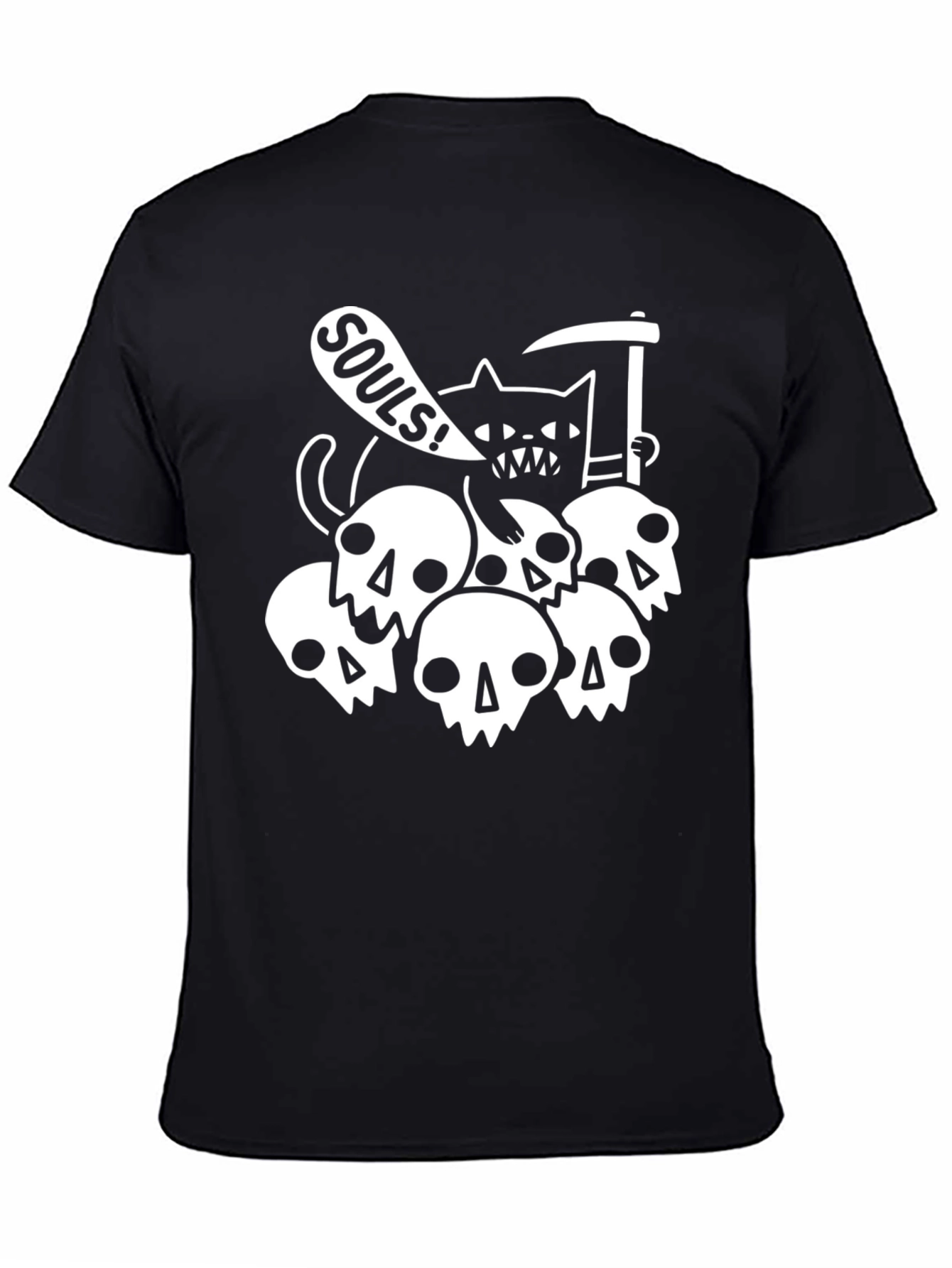 Grim Reaper Cat & Skulls Graphic Tee - Black