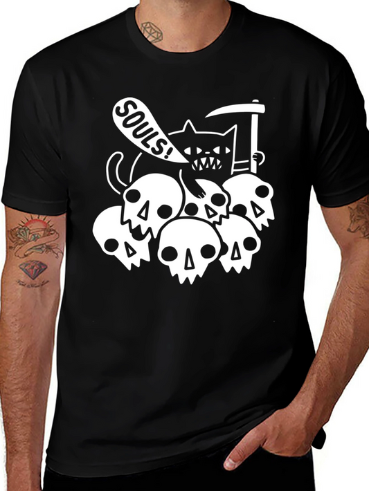 Grim Reaper Cat & Skulls Graphic Tee - Black