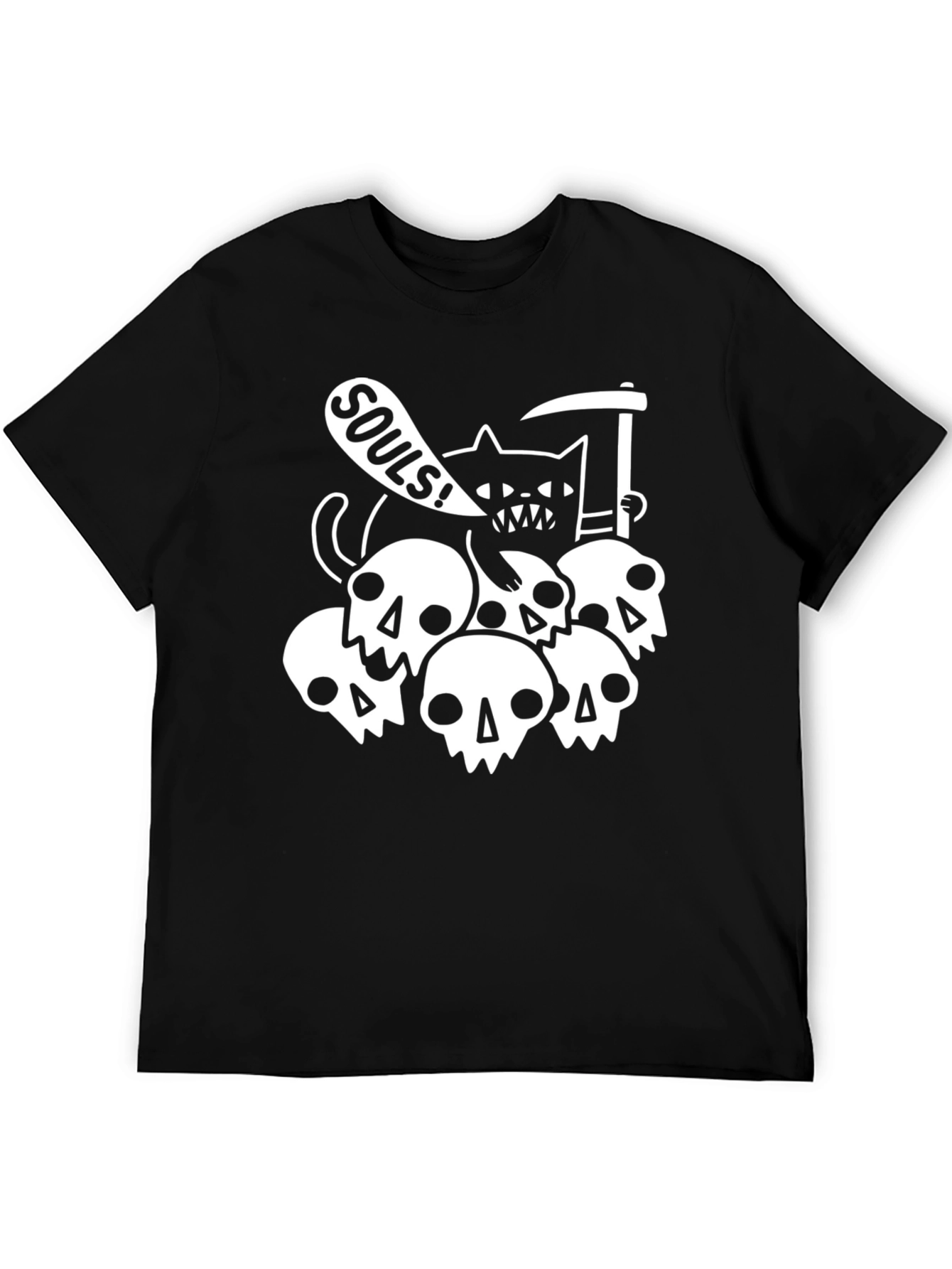Grim Reaper Cat & Skulls Graphic Tee - Black
