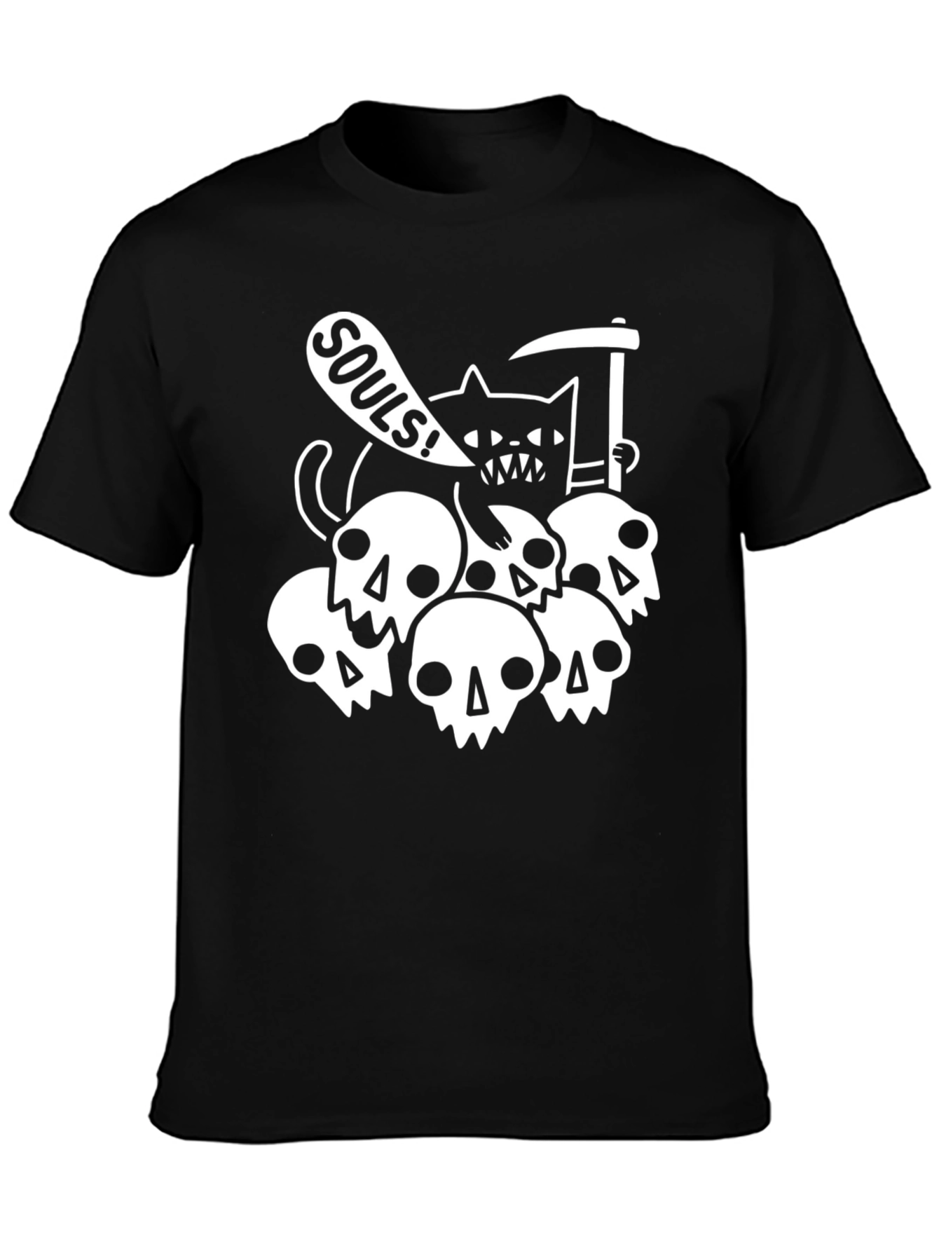 Grim Reaper Cat & Skulls Graphic Tee - Black