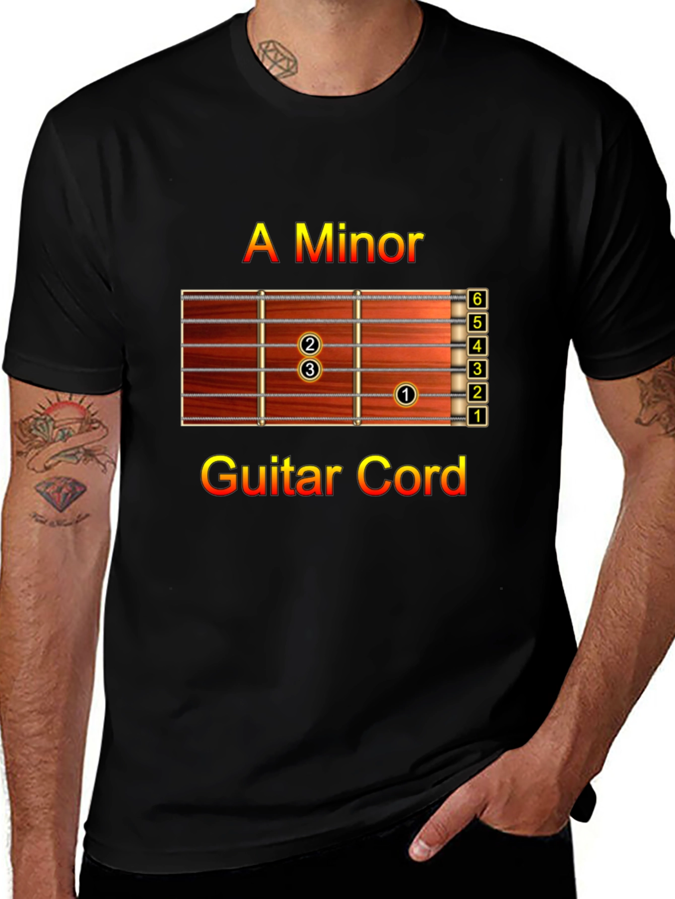 A Minor Guitar Chord Black T-Shirt