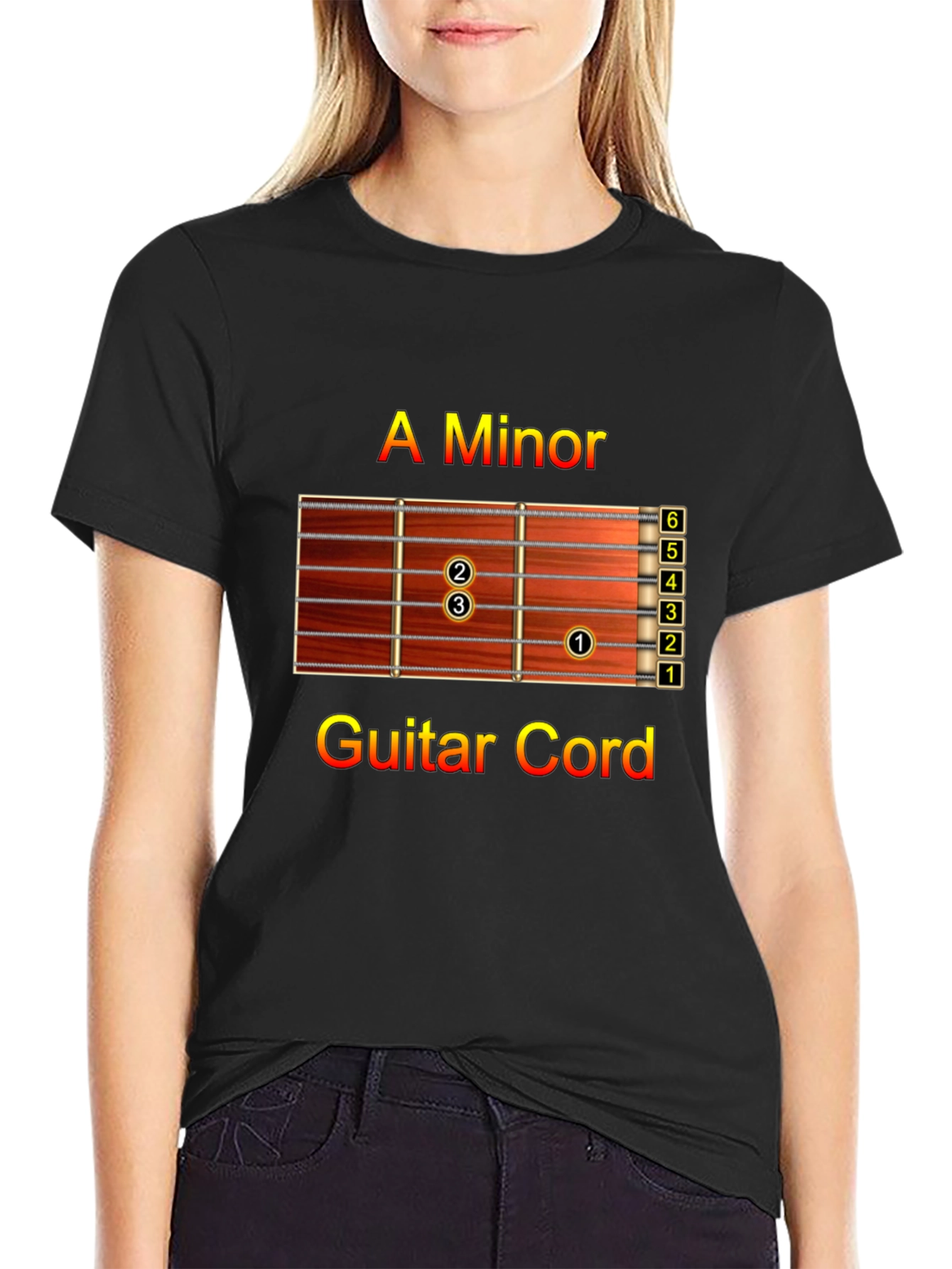A Minor Guitar Chord Black T-Shirt